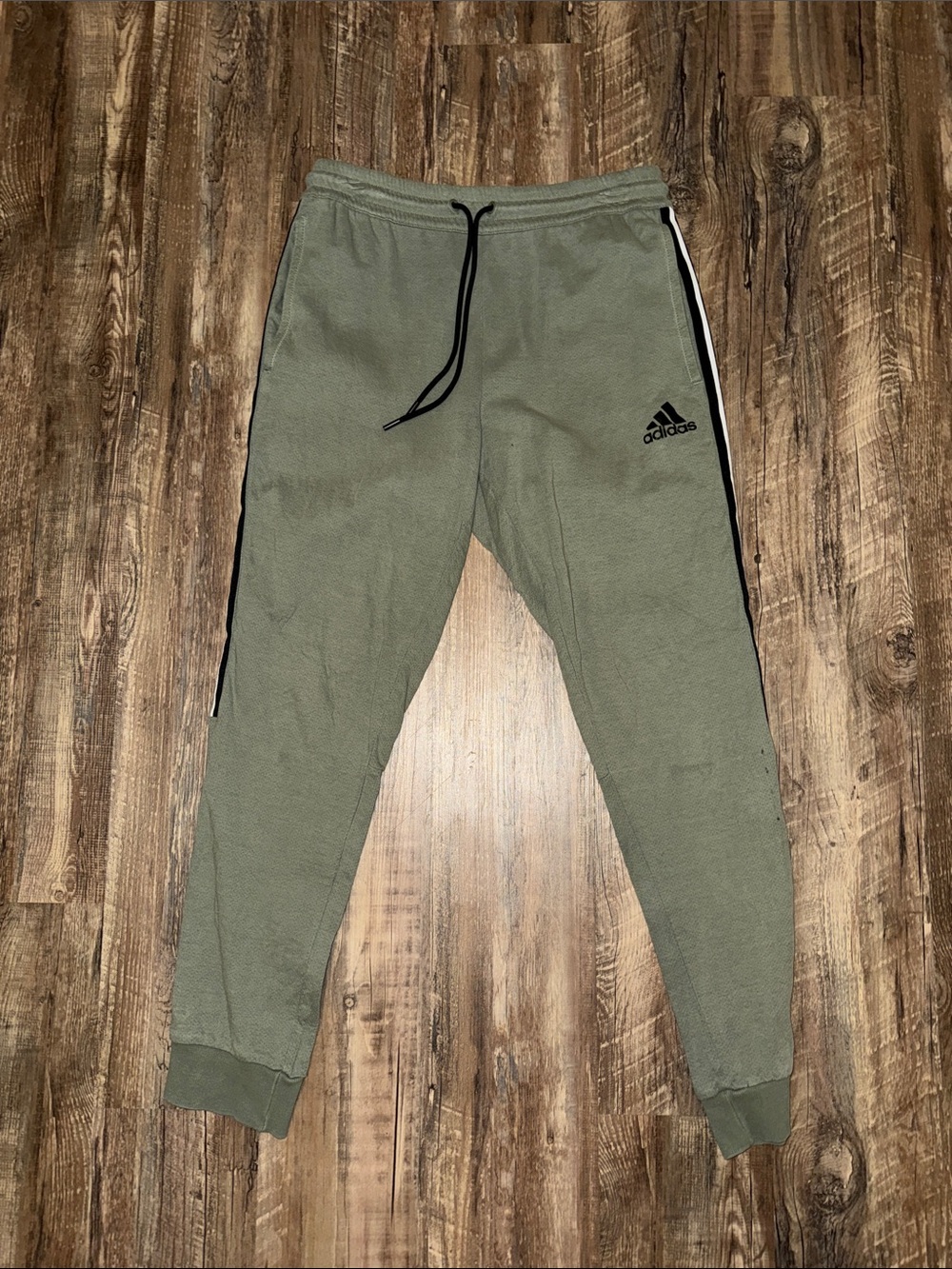 adidas men’s Olive Green Jogger Sweatpants with Black Stripe